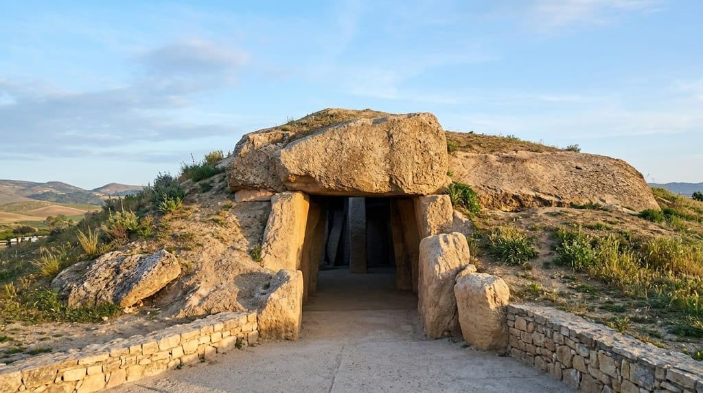 Entrada al Dolmen de Menga en Antequera, Patrimonio Mundial de la UNESCO