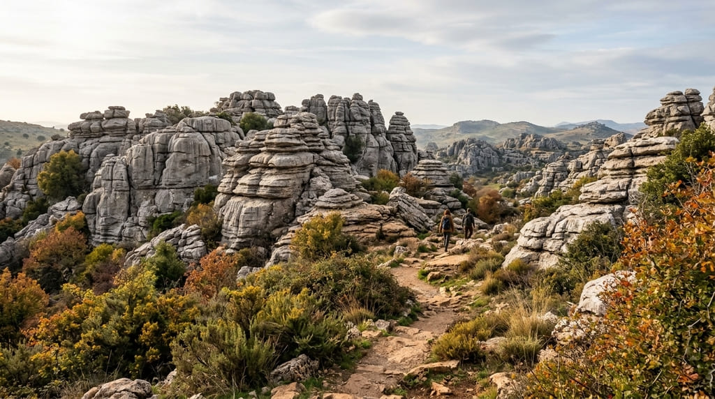 Formaciones de roca caliza en El Torcal de Antequera en otoño