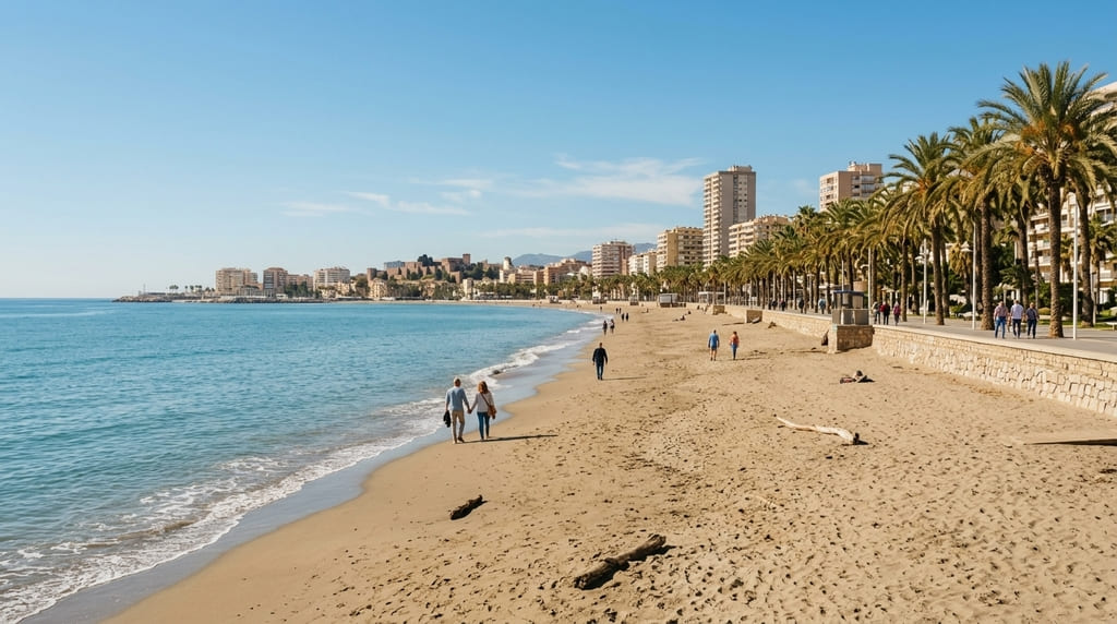 Playa de La Malagueta en Málaga capital en noviembre